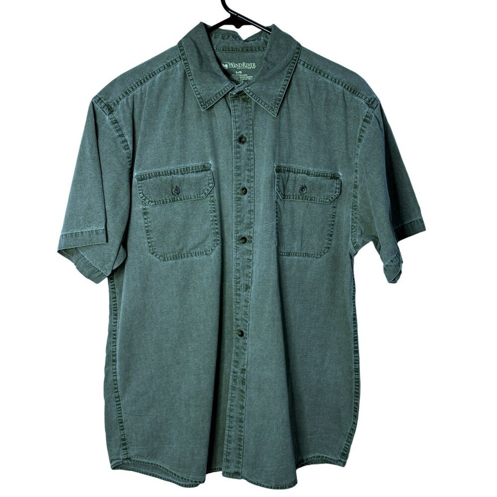 WindRiver Men's SS Button-Up Shirt 100% Cotton Two Chest Pockets Sage Sz L